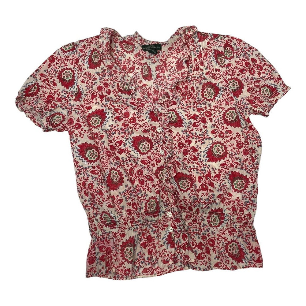Women's  Ralph Lauren Jean Company Red Short Sleeved Button up Blouse Size XS